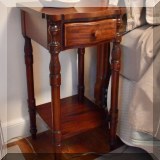 F47. One drawer mahogany nightstand. 29”h x 15”w x 15”d 